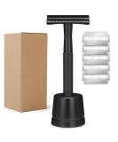 Vtrem Men's Double Edge Safety Razor | Black Reusable Shaving Razor for Men & Women + 5 Blades - Eco-Friendly Grooming - Buy Online on GoSupps.com