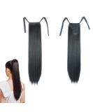 Prinfantasy Straight Long Halo Hair Extension | Black Synthetic Ponytail Clip | 22 Inch Wrap Around Hairpiece for Women - Buy Online on GoSupps.com