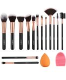 Rose Golden 14-Piece Makeup Brush Set with Blender Sponge and Cleaner - Cruelty-Free Synthetic Kabuki Brushes for Foundation, Powder, Blush, Eyeshadow - Premium Brochas De Maquillaje - Buy Online on GoSupps.com