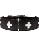 Shop HUNTER SWISS Leather Dog Collar - High Quality Black with Swiss Cross 47 (SM) | Stylish & Durable - Buy Online on GoSupps.com