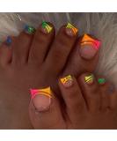 Neon Press on Toenails - Short Square Glue-On Gradient Rainbow French Tips | Summer Beach Fake Toenails for Women - Buy Online on GoSupps.com