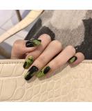 Tseenyi Long Coffin Press On Nails - Black & Green Shiny Full Cover Acrylic Fake Nails for Women & Girls | 24 Pcs Fashion Artificial Nails - Buy Online on GoSupps.com