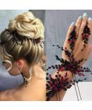 Kercisbeauty Red Hair Pins for Women Wedding Bridal Hair Piece Baroque Black Hair Accessories Prom Theme Party Crystal Hair Jewelry Set of 2 - Buy Online on GoSupps.com