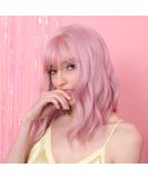 HAIRCUBE 14 Short Curly Bob Wig for Women - High-Quality Synthetic Wig with Bangs in Pink | Lightweight & Stylish - Buy Online on GoSupps.com
