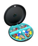 4 Compartment Small Pill Box - Moisture Proof Travel Organizer for Vitamins & Supplements - Pocket & Purse Size (Black+Cyan - Buy Online on GoSupps.com