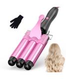 Buy 3 Barrel Curling Iron for Beach Waves - Fast Heating Temperature Adjustable Pink Curler with Gloves - Buy Online on GoSupps.com