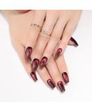 Dark Red Cat Eye Press On Nails - Medium Coffin Fake Nails | KKUUOO Handmade Velvet & Glitter Designs - 24Pcs Full Cover Glossy Stick On Nails for Women & Girls - Buy Online on GoSupps.com