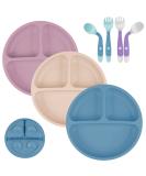 Vicloon Baby Suction Plate 3Pcs - Non Slip Silicone Weaning Plate for Toddler Kids - Divided Dishes for Self Feeding - Fits Highchairs Trays - Blue/Pink/Beige - Buy Online on GoSupps.com