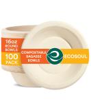 ECO SOUL 100% Compostable 16 Oz Soup Bowls 100-Pack - Biodegradable & Eco-Friendly Disposable Bowls - Buy Online on GoSupps.com
