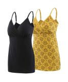 Manci Nursing Tank Cami Maternity Pajama Top for Breastfeeding - Women's Cotton Sleep Bra | Black+Yellow | Size M - Buy Online on GoSupps.com
