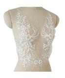 3D White Sequin Bead Floral Lace Trim Applique Patches - Wedding Dress DIY (1 Pair) - Buy Online on GoSupps.com