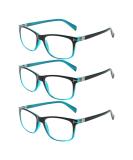 High-Quality Kerecsen 3-Pack Women's Reading Glasses - Comfortable Rectangular Design with Spring Hinges (1.0 & 3 Blue) - Buy Online on GoSupps.com