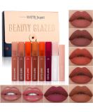 Liquid Lipstick Set - 6 Matt Lipsticks Lip Balm & Oil | Long-Lasting Waterproof Pigmented Nude Lip Makeup Gift Set - Buy Online on GoSupps.com