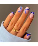 Kamize Royal Blue Press on Nails Medium French Fake Nails Swirl Full Cover Acrylic Square False Nails for Women and Girls 24PCS Blue Swirl - Buy Online on GoSupps.com
