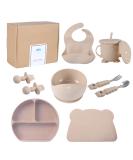 Baby Feeding Silicone Set | Weaning Kit with Suction Plate, Bowl, Bib & Utensils | Non-Slip BPA-Free Dishware | Easy to Clean | Beige - Buy Online on GoSupps.com