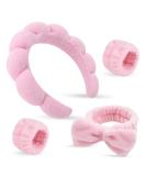 ATROCH 4Pack Sponge Spa Headband and Wristband Set for Washing Face Make Up Skincare Headbands for Women Terry Towel Hairbands Wristbands Set PINK - Buy Online on GoSupps.com