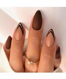 24-Pack Medium Almond Artificial Nails - Brown Glitter Press-On Acrylic Fingernails for Women & Girls - Buy Online on GoSupps.com