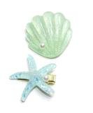 Green Shell Pearl Starfish Hair Clip Set - Acrylic Resin Alligator Clips for Women and Girls | Stylish Hair Accessories - Buy Online on GoSupps.com