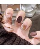 Gold & Brown Short Press On Nails - 24PCS Reusable Artificial Acrylic False Nails for Women - Buy Online on GoSupps.com