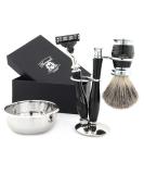4 Piece Badger Hair Shaving Brush Set | Traditional Men's Shaving Kit with Razor Blades Bowl & Stand - International Shipping - Buy Online on GoSupps.com