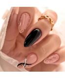 Justotry 24 Pcs Black Wavy Stiletto False Nails - Short Nude French Press on Nails with Nail Glue for Women's Nail Art - Buy Online on GoSupps.com