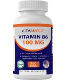 Vitamatic Vitamin B6 100mg - 250 Vegetarian Tablets | Energy & Metabolism Boost, Immune Health Support - Buy Online on GoSupps.com