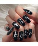 Sethexy Flame False Nails - Medium Ballerina Black Press-On Acrylic Nails (24 pcs) for Women & Girls - Buy Online on GoSupps.com
