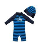 UPF 50+ Baby Boy Swimwear Set with Sun Hat | Navy One Piece Zip Swimsuit 12-18 Months - Buy Online on GoSupps.com