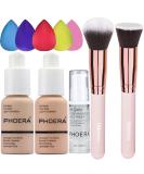 PHOERA Foundation Set 102 Nude & 103 Warm Peach + Face Primer, Brushes, Makeup Sponge, 30ml Matte Oil Control Concealer - Full Coverage Bundle - Buy Online on GoSupps.com