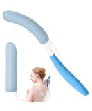15.35 inch Back Bath Brush with Sponge Scrubber and Anti-Slip Curved Handle - Blue - Buy Online on GoSupps.com
