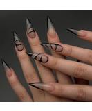 Buy MISUD Long Stiletto Press on Nails - Glossy Black French Tip Fake Nails with Rhinestones & Butterfly Design - 24 pcs Acrylic Nail Set - Fast International Shipping - Buy Online on GoSupps.com
