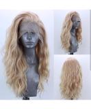 ELESTY Long Natural Curly Glueless Lace Front Wig - Golden Blonde Synthetic Hair for Women | Heat Resistant Daily Party Wig - Buy Online on GoSupps.com