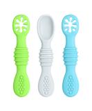 Vicloon Baby Fork and Spoon Set - 3Pcs Silicone Weaning Spoon Set for Self Feeding - Easy Grip Toddler Cutlery Kit in Blue/Green/Grey - Buy Online on GoSupps.com