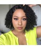 HUA Brazilian Human Hair Kinky Curly Bob Wig for Black Women - 10 Inch I Part Lace Glueless Wig - Buy Online on GoSupps.com