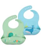 Vicloon Baby Weaning Bibs - 2PCS Silicone Waterproof Feeding Bibs with Food Catcher Pocket - Adjustable and Unisex Toddler Bibs (Blue-Green) - Buy Online on GoSupps.com