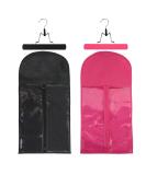 2-Piece Wig Storage Bags with Wooden Hangers - Portable Dustproof Hair Extensions Storage (Black & Pink) - Buy Online on GoSupps.com
