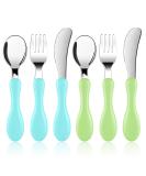 Vicloon Baby Fork and Spoon Set - 6 PCS Toddler Utensils | Stainless Steel Feeding Cutlery for Kids - Blue/Green - Buy Online on GoSupps.com