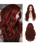 Siudus Dark Red Curly Long Wig - Burgundy Wavy Middle Part Synthetic Heat-Resistant Hair for Cosplay & Halloween - Buy Online on GoSupps.com