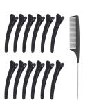 12pcs Hair Sectioning Clips + 1pcs Professional Anti-static Metal Tail Hair Comb Makeup Hairdresser Clips for Styling of Women Girls Hairdressing Salon Tool Set - Buy Online on GoSupps.com
