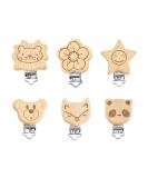 Wood Pacifier Clips Set - 6 Stylish Baby Clips | Eco-Friendly & Safe Pacifier Clips for Infants - Buy Online on GoSupps.com