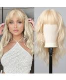 Allbell Long Curly Blonde Wigs with Bangs - Natural Looking Heat-Resistant Water Wavy Synthetic Wigs for Women | International Shipping - Buy Online on GoSupps.com