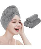 Kinhwa Bamboo Microfiber Turban Towel - Quick-Drying Super Absorbent Hair Towel for All Hair Types (3 Pieces Light Gray 25x65cm) - Buy Online on GoSupps.com