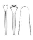Stainless Steel Tongue Cleaner Set - 3 Metal Tongue Scrapers for Bad Breath | Oral Hygiene for Adults & Children - Buy Online on GoSupps.com