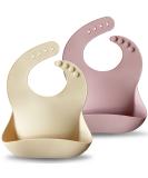 2Pcs Moonkie Baby Bibs - Silicone Feeding Bibs for Babies & Toddlers, Waterproof & BPA Free with Adjustable Wide Food Crumb Catcher Pocket (Pale Mauve/Shifting Sand) - Buy Online on GoSupps.com