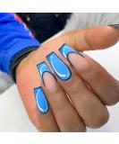 Blue Acrylic Comic Medium Coffin Press on Nails - 24 pcs | Matte Full Cover False Nails for Women and Girls - Buy Online on GoSupps.com