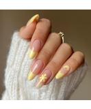 Luvadeyo 24 PCs Press on Nails - Medium Almond Yellow Flower Fake Nails with Glue for Women & Girls - Buy Online on GoSupps.com