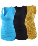Manci Women's Nursing Maternity Top - V Neck Ruched Waist Pajama Top - Black/Yellow/Blue - Size M - Buy Online on GoSupps.com