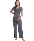 Women's Maternity Pyjama Set | Short Sleeve Tops & Long Pants | Summer Cool Moisture Wicking | XXL Dark Grey - Buy Online on GoSupps.com