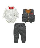Famuka Baby Boy 3 Piece Formal Suit with Bows Waistcoat - Grey, 6 Months - Buy Online on GoSupps.com