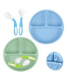 Vicloon Silicone Suction Baby Plates - Non-Slip Self Feeding Divided Plate Set for Toddlers | 2Pcs | Fits Most Highchairs Trays | Grey Blue/Green - Buy Online on GoSupps.com